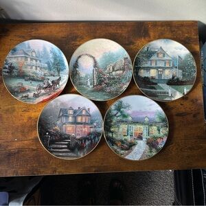 Thomas Kinkade Cottage Collection Plates - Multicolor set of 5